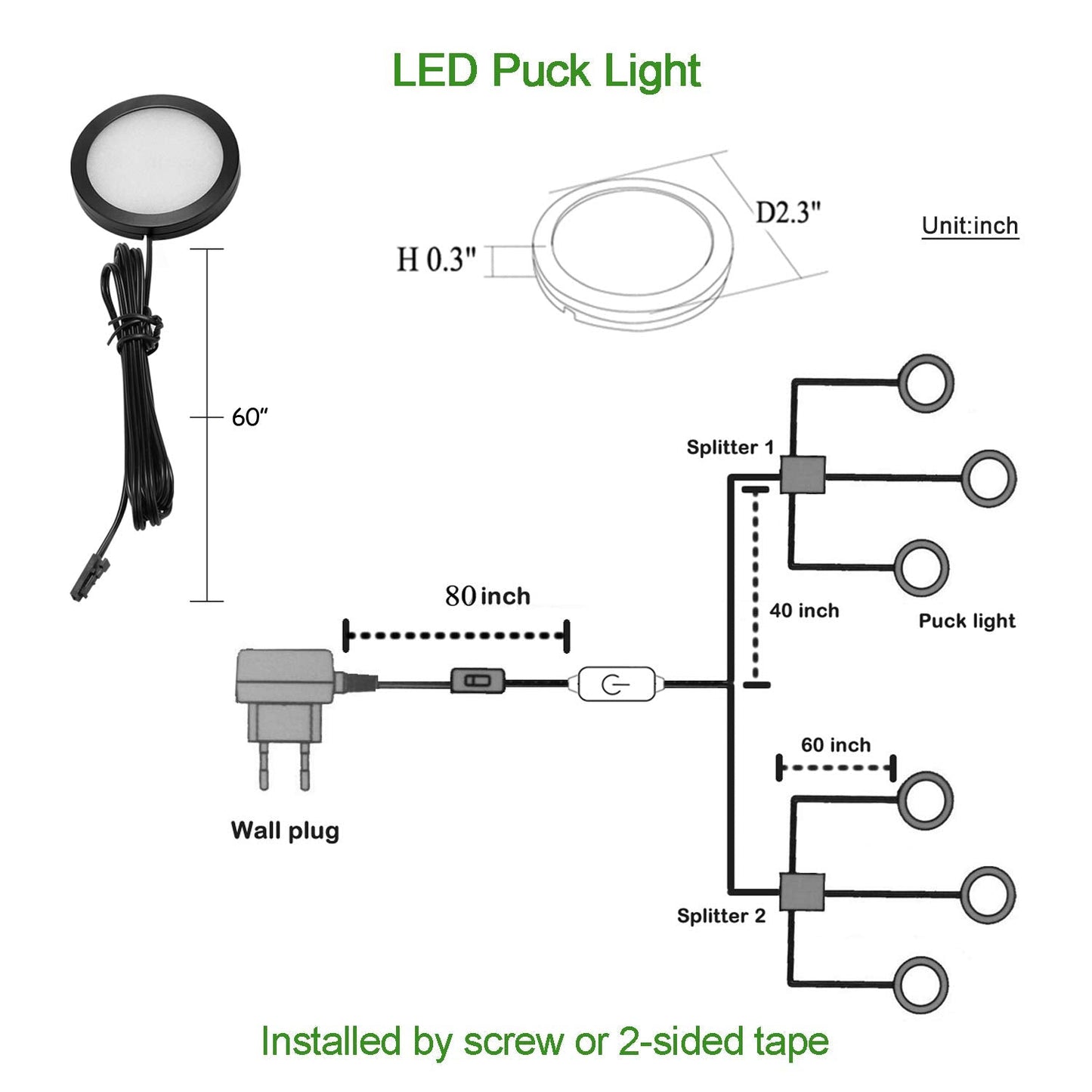 Aiboo Under Cabinet Led Black Cover Puck Lighting Kit With Touch Dimmer Switch For Kitchen Cupboard Closet Lighting (6 Lights Daylight White)