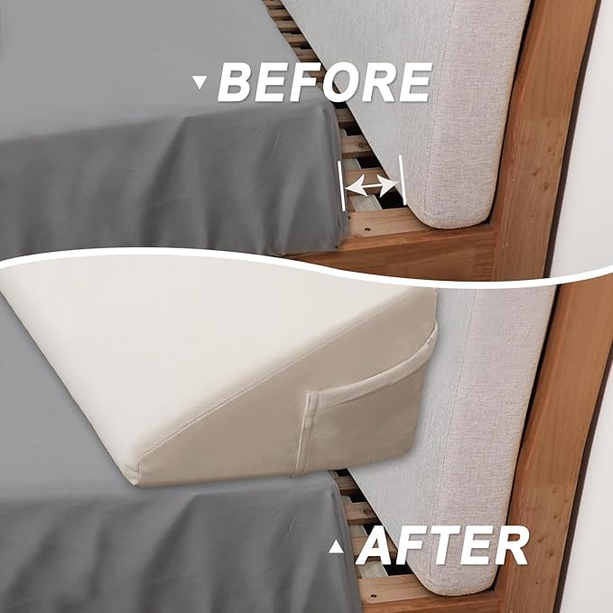 WdFour Bed Wedge pillow, close off Headboard, wall and Mattress Gap. incline, slanted sweat-proof pillow for neck and back pain relief anti-snoring for comfortable sleeping.(Beige,39Wx10Dx6H)