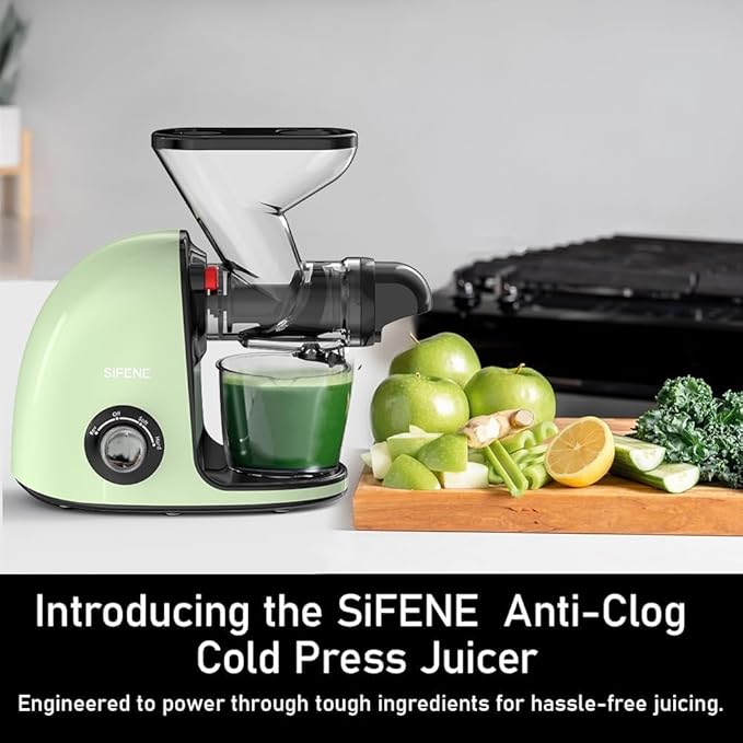 Slow Masticating Cold Press Juicer Machines for Fruit Vegetable, Juice Yield Maker Extractor, Quiet Motor Anti-Clog System (Green)
