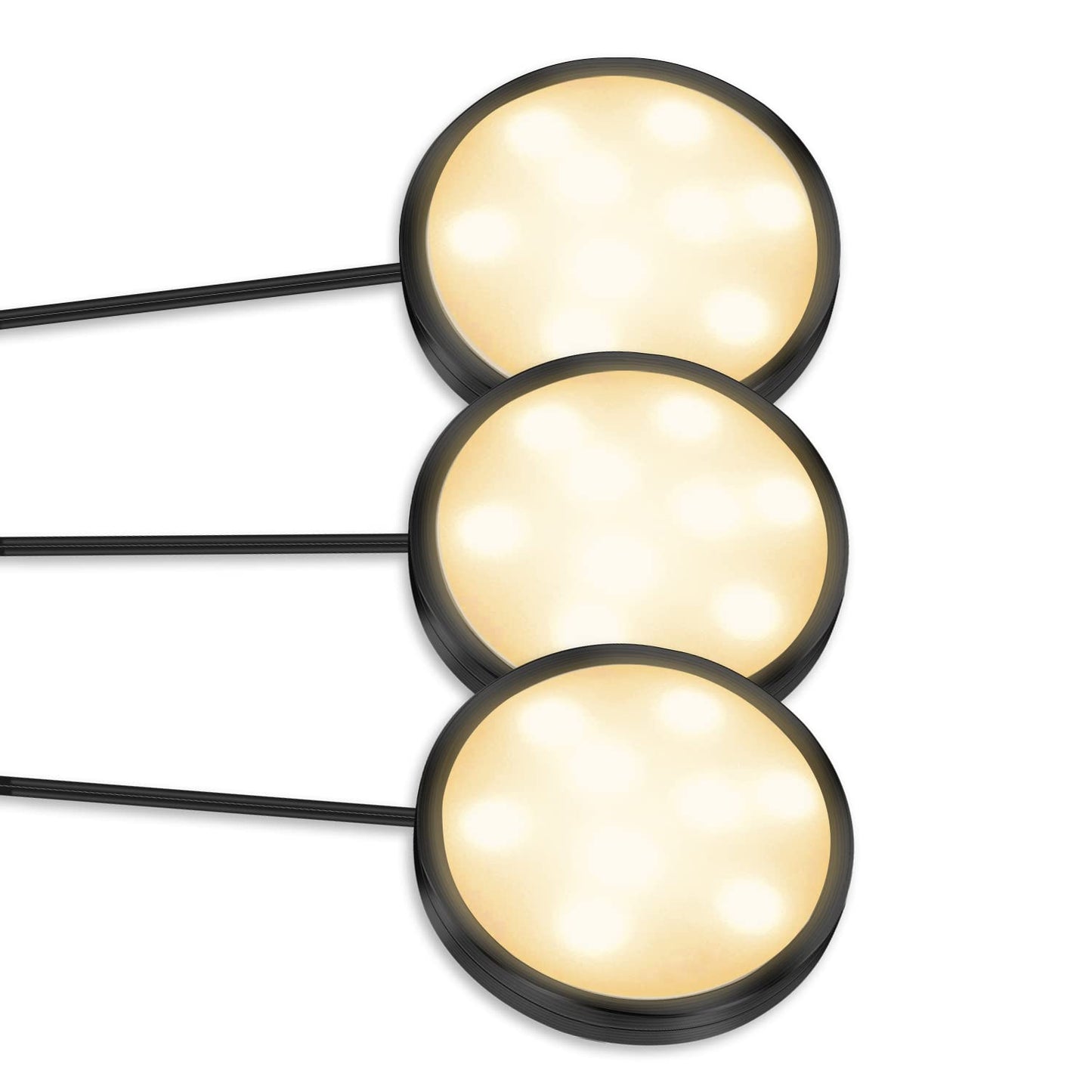 YGS-Tech LED Puck Lights, 3000K Warm White, Aluminum, 3-Pack, Touch Dimming, Under Cabinet Lighting, Black Trim