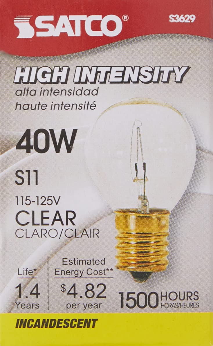 Satco S3629 40-Watt Intermediate Base S11 Light Bulb, Clear Glass, 1 Count
