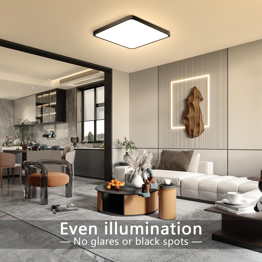 12Inch 24W Square Led Ceiling Light Fixtures Flush Mount  3000K Warm White Led Ceiling Lamp  Surface Mount Modern Ceiling Lights  Slim Flat Panel Lighting For Bedroom  Kitchen  Bathroom Etc.Black
