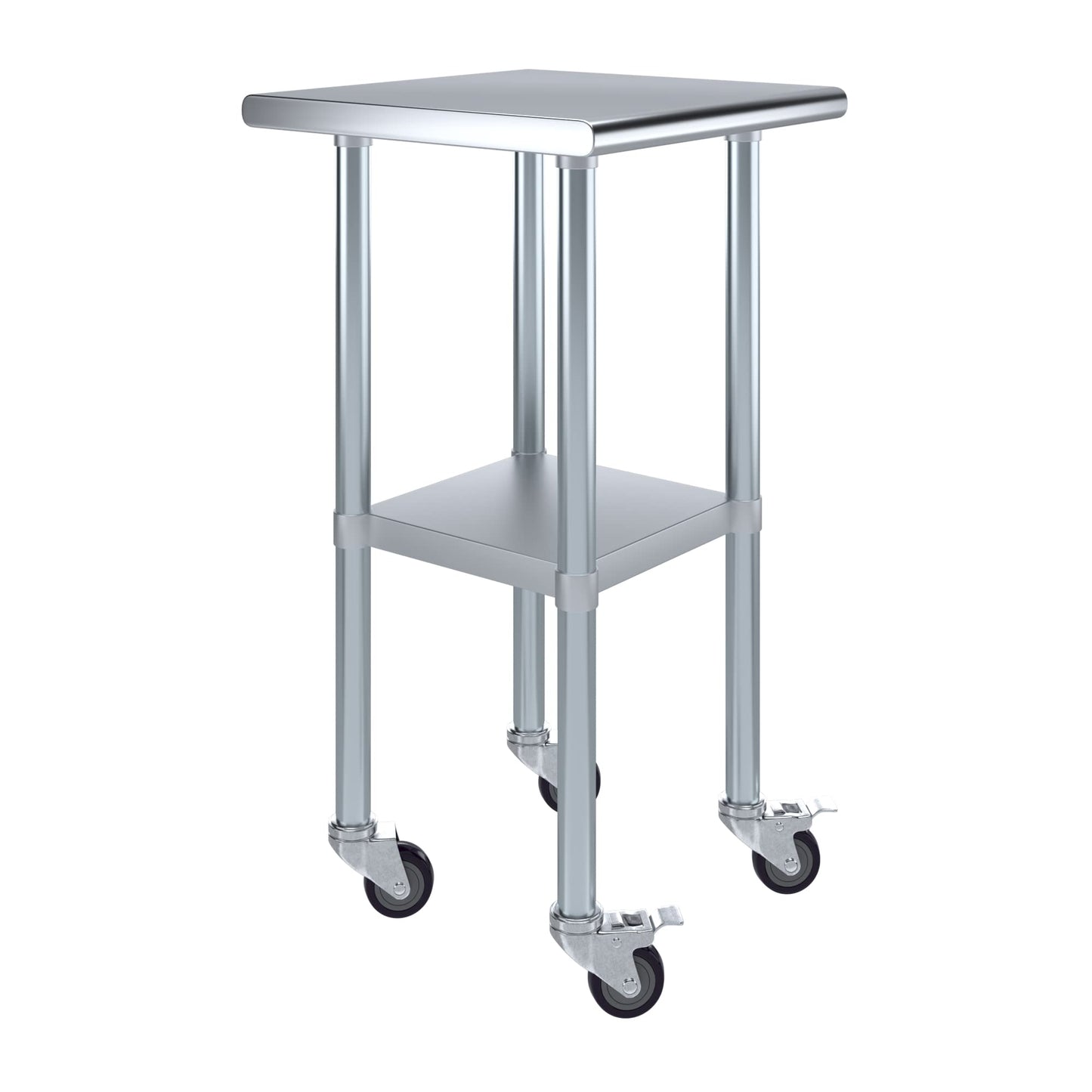 AmGood 20 in. x 20 in. Stainless Steel Work Table with Wheels | Metal Kitchen Food Prep Table | NSF