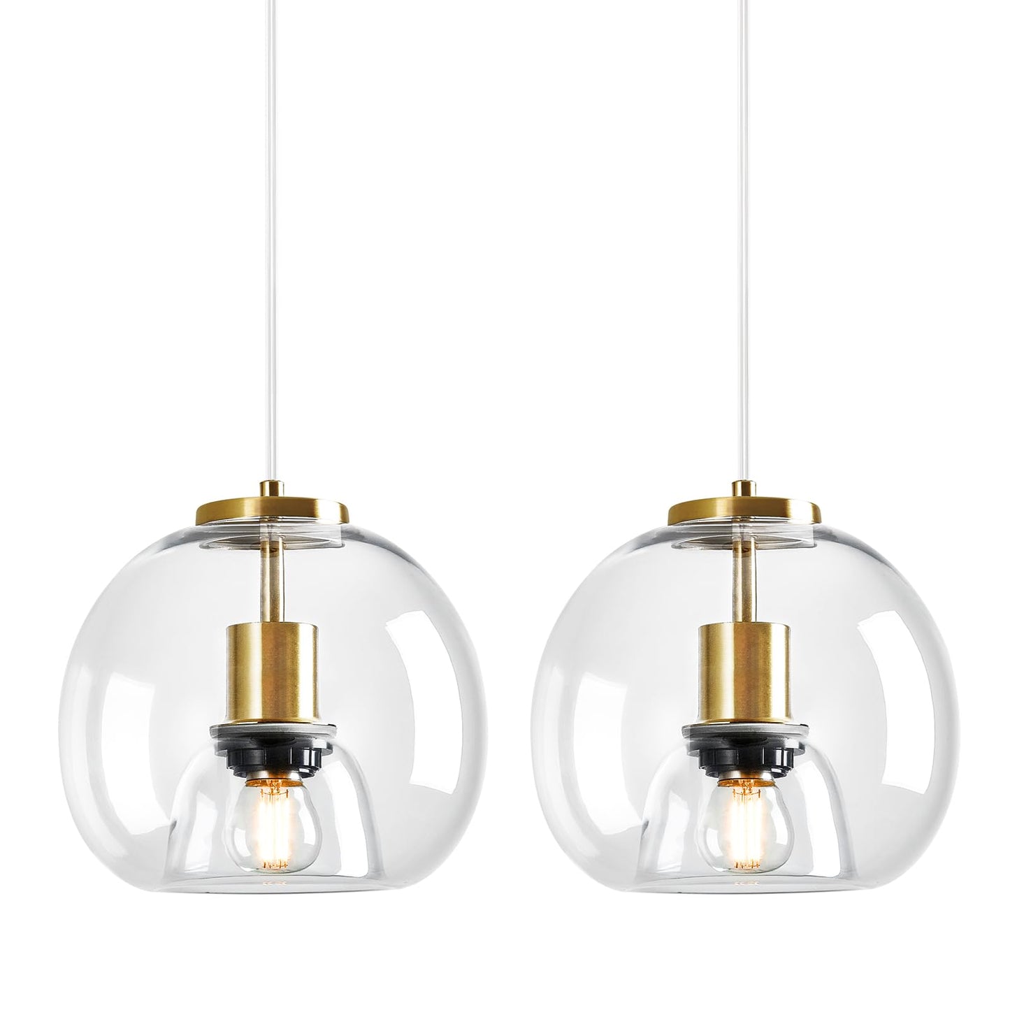 Lbsqj Clear Glass Pendant Lights Kitchen Island 2 Pack 7.87 Glass Globe Pendant Light Gold Hanging Light Fixture Modern Pendant Lighting For Kitchen Island Bedroom Dining Room