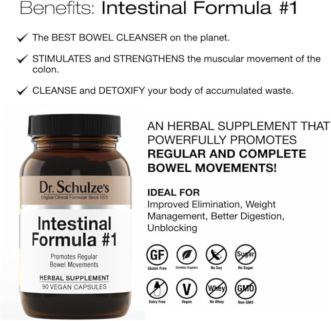 Dr. Schulze's Intestinal Formula #1 Colon Bowel Cleanse Laxative Capsules, 90 Count (90 Capsules) - Packaging May Vary