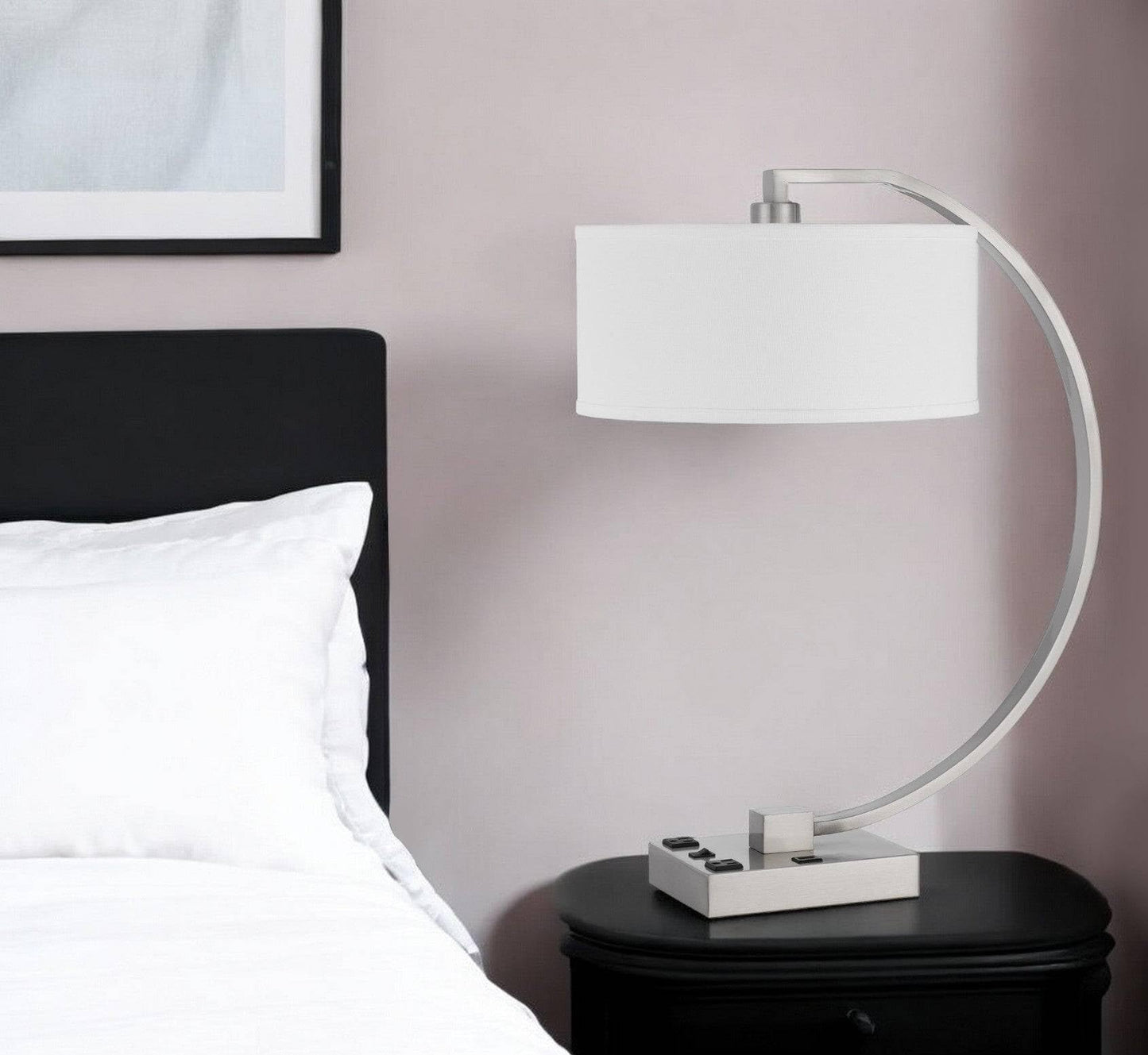 Homeroots 26 In. Metal Desk Usb Table Lamp, Rectangular Shade, Nickel & White, Model 524762