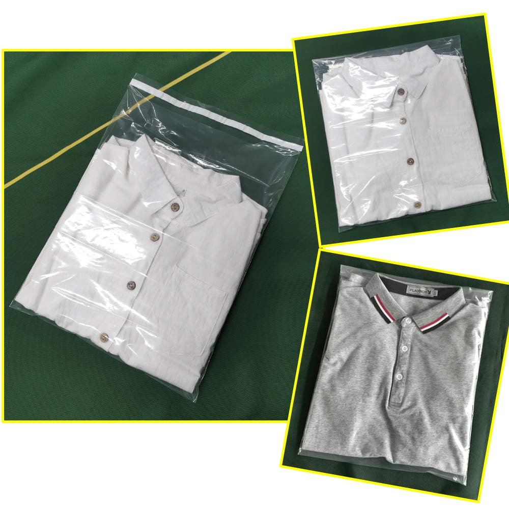 Belinlen 200 Count 12x15 Inch Self Seal Clear Poly Bags with Suffocation Warning for Packaging Clothing, T Shirts, Decorative Wrappers and More with Permanent Adhesive (1.5mil)