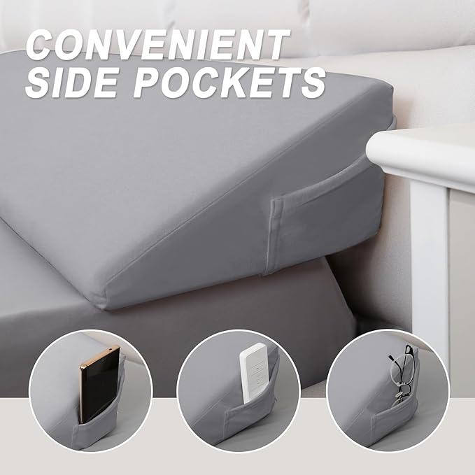 WdFour Bed Wedge Pillow, Close Off Headboard, Wall and Mattress Gap. Incline, Slanted Sweat-Proof Pillow for Neck and Back Pain Relief Anti-snoring for Comfortable Sleeping.(Gray,76Wx10Dx6H)