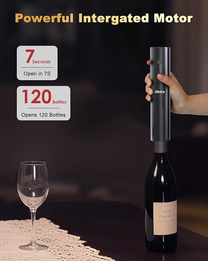 Electric Wine Opener, Rechargeable Wine Bottle Opener, Electric Corkscrew Wine Opener with Foil Cutter, Wine Pourer&Vacuum Stoppers, USB-C Charge Cable, Ideal Gift for House Warming Wedding Party