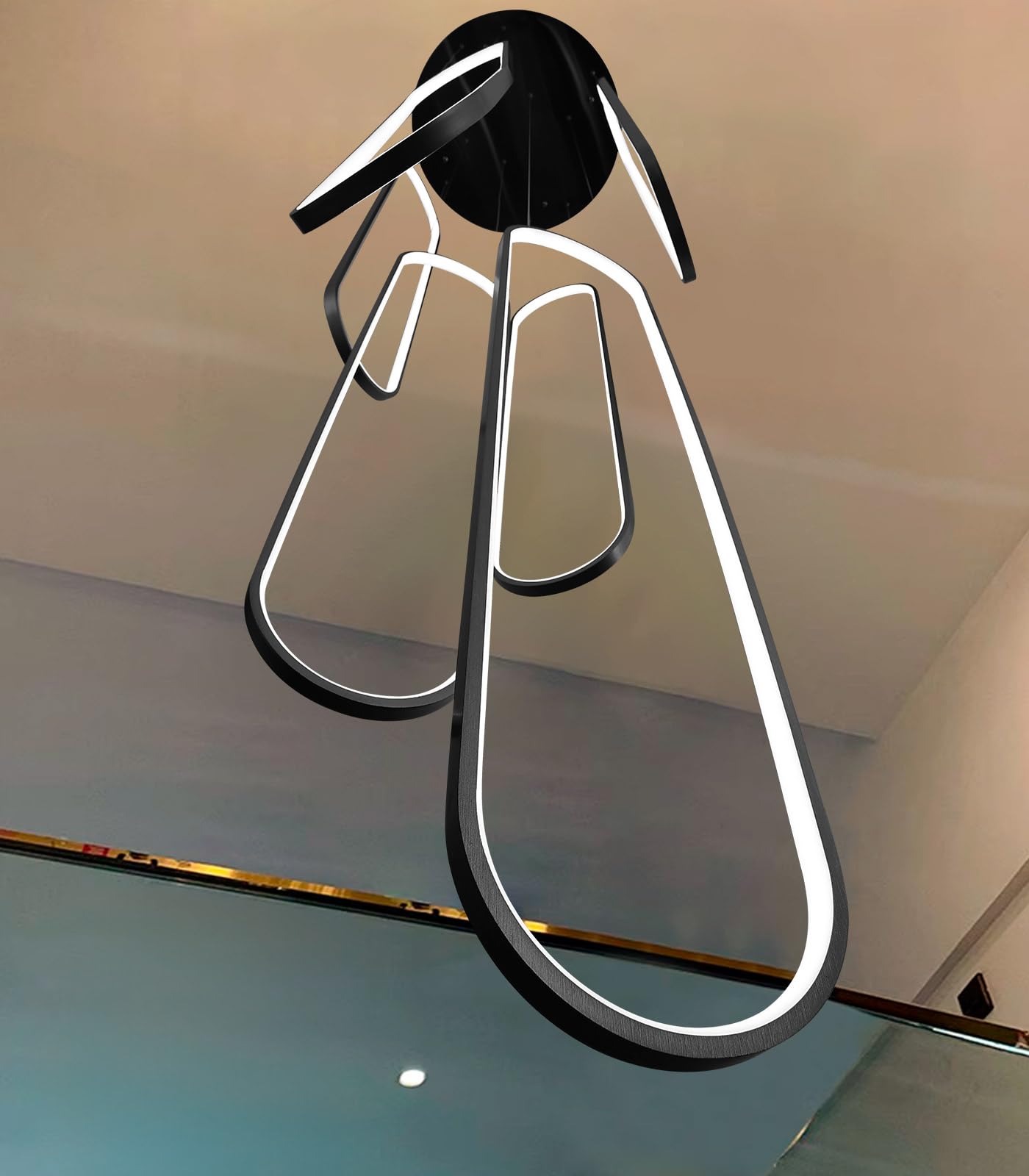 dolria 6-Rings Modern Chandelier, LED Flush Mount Light, Dimmable, Black, 40in x 7.9in x 138in, Model PC1013-6