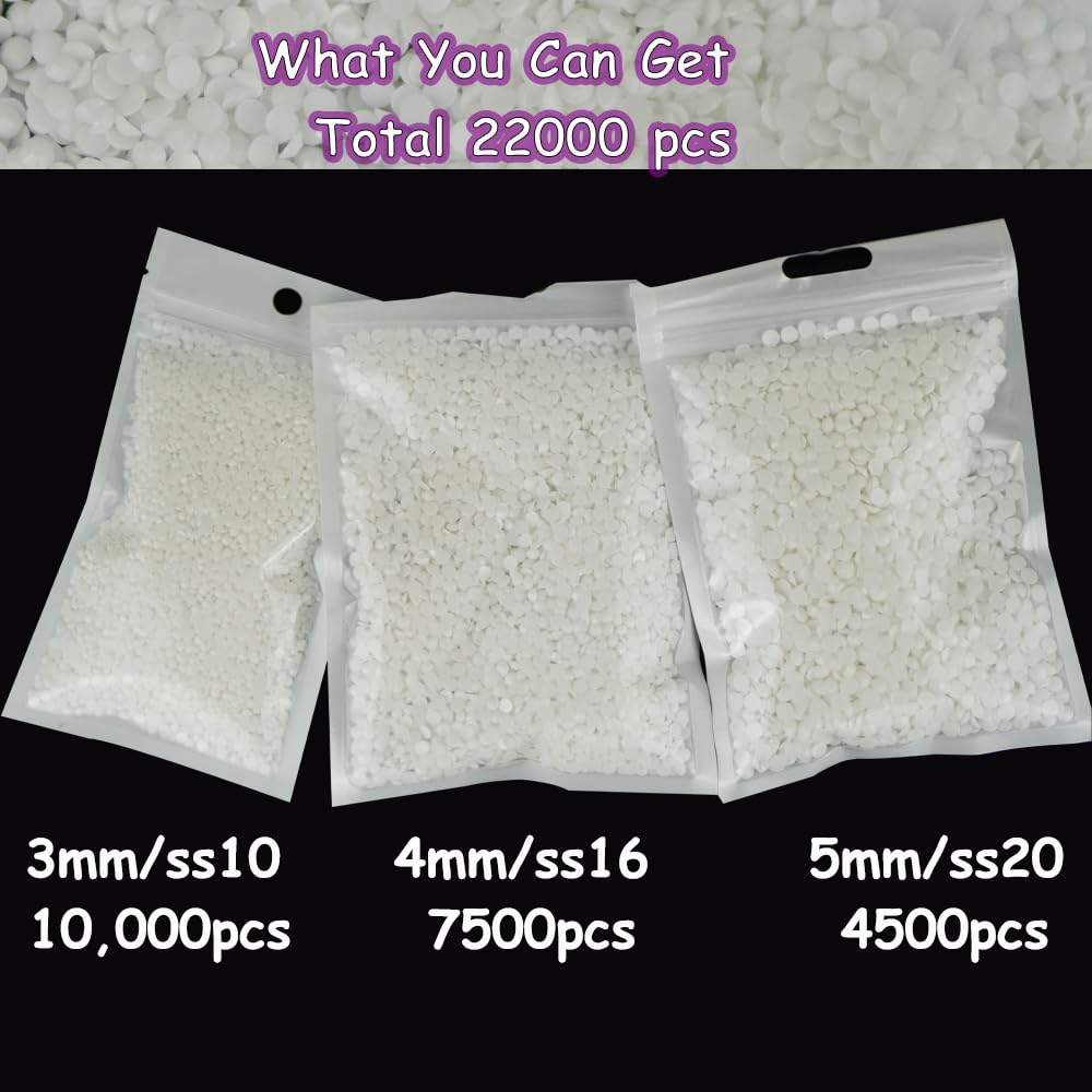 22000 pcs White Resin Rhinestones for Crafts, 5mm 4mm 3mm Bulk Non-Hotfix Pure White Gems Stones Diamonds SS20 SS16 SS10 for DIY