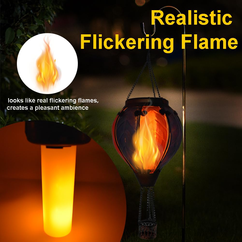 teyigarden Hot Air Balloon Solar Lantern, Flickering Flame, 18in H, Glass, Outdoor Waterproof, Colorful-A