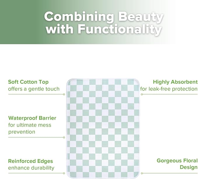 haakaa Waterproof Changing Pad Liners, 100% Cotton, Soft & Breathable (1pc, 19.5" x 27.5" Checkered Days)