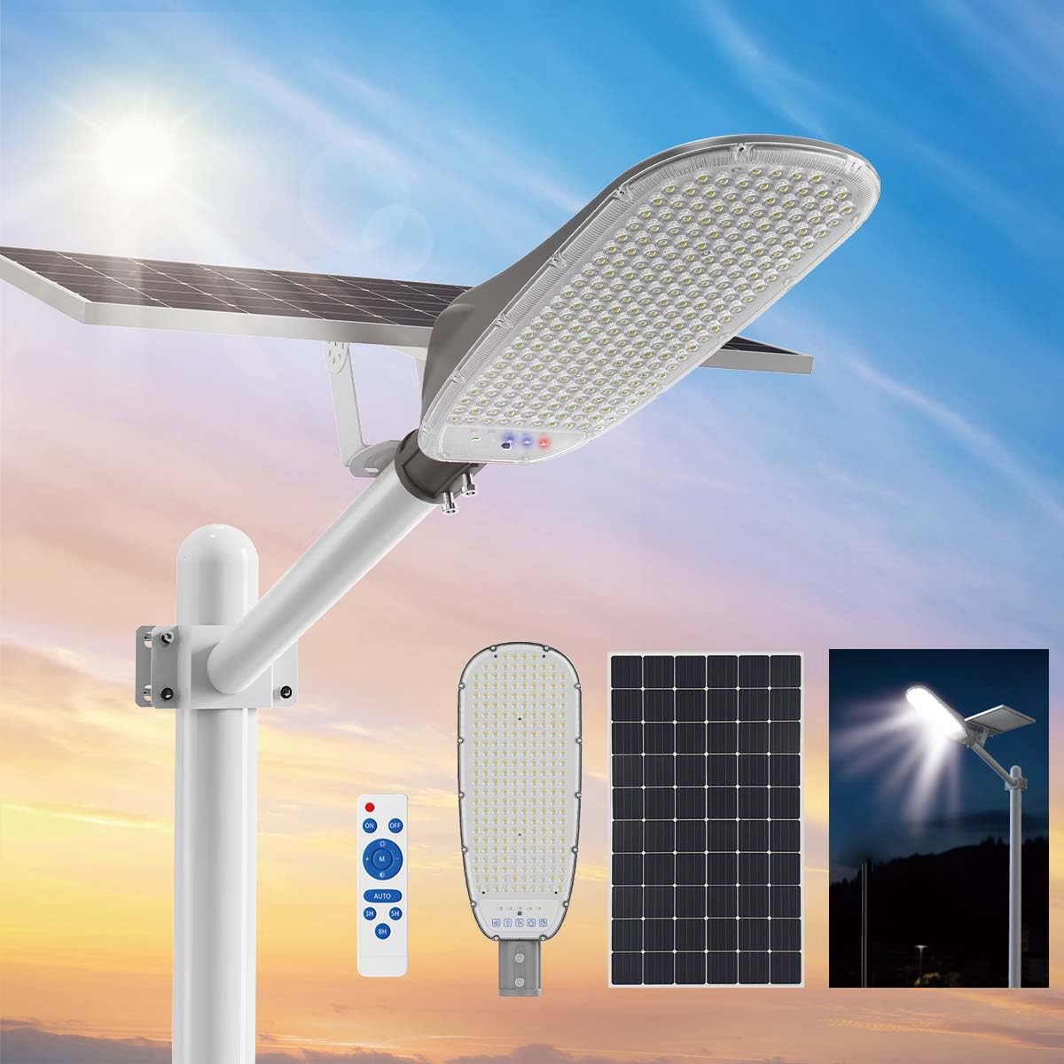 ENTELECHY 10000W Solar Street Light, 300,000LM, Motion Sensor, Remote Control, Gray, GTT Model, Waterproof for Outdoor Use