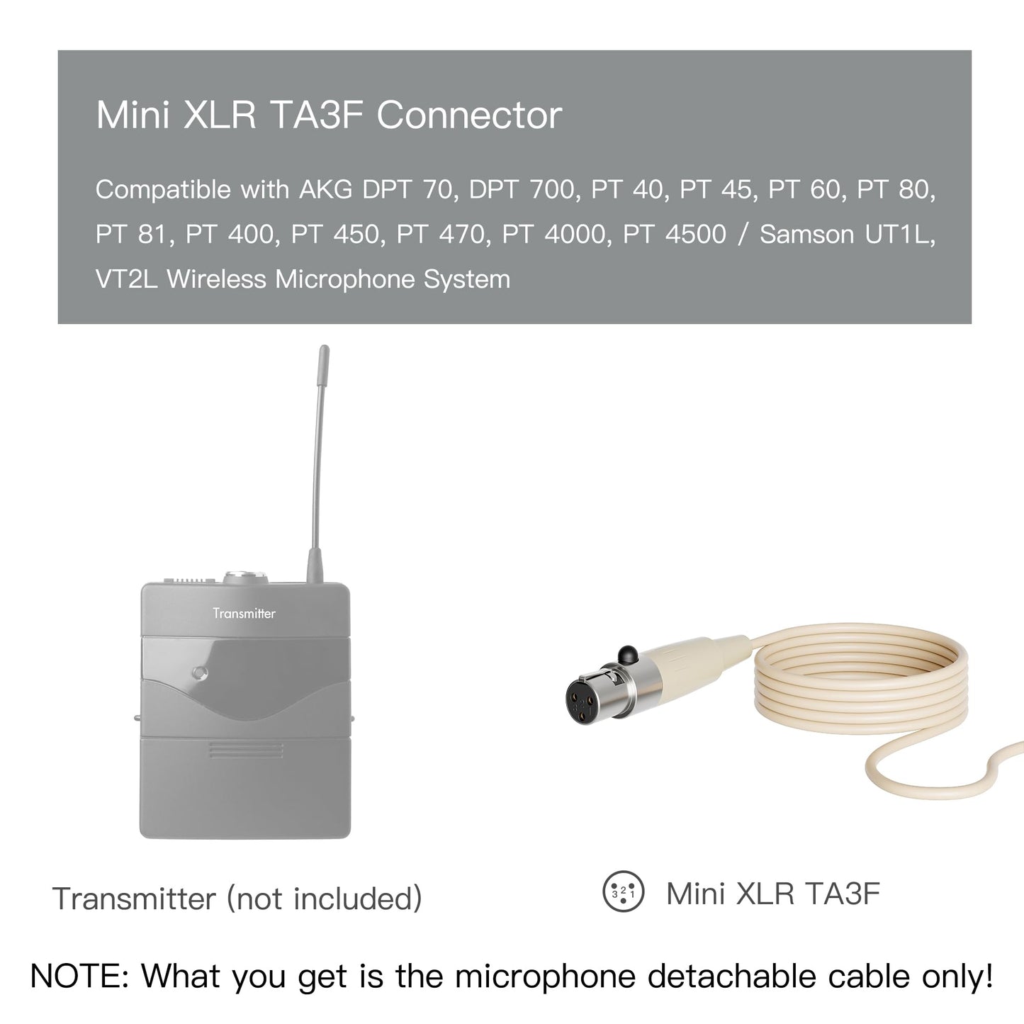 J K Mini Xlr Ta3F Detachable Cable For Jk Mic-J 071S Headset Headworn Microphone