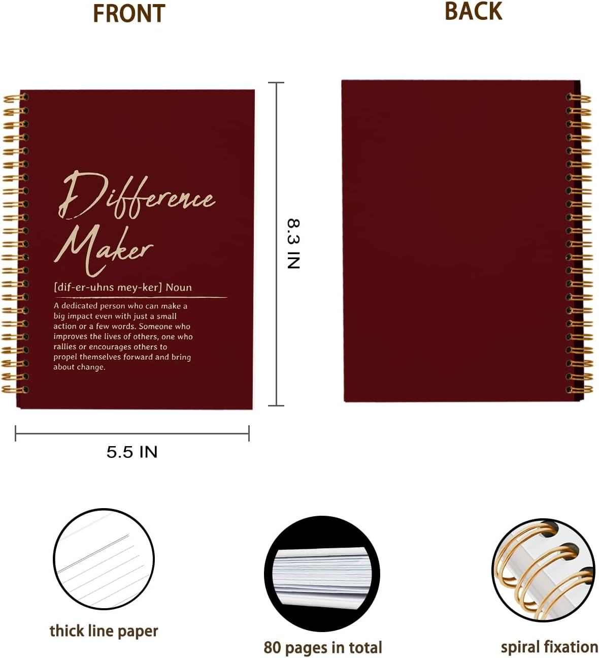 OXW Red Meeting Notebooks for Work, Difference Maker Gift Office Work Notebook Journal for Writing Note Taking, Thank You Gifts for Women Men Leader Boss Mentor Manager Principal, 5.5"x8.3"