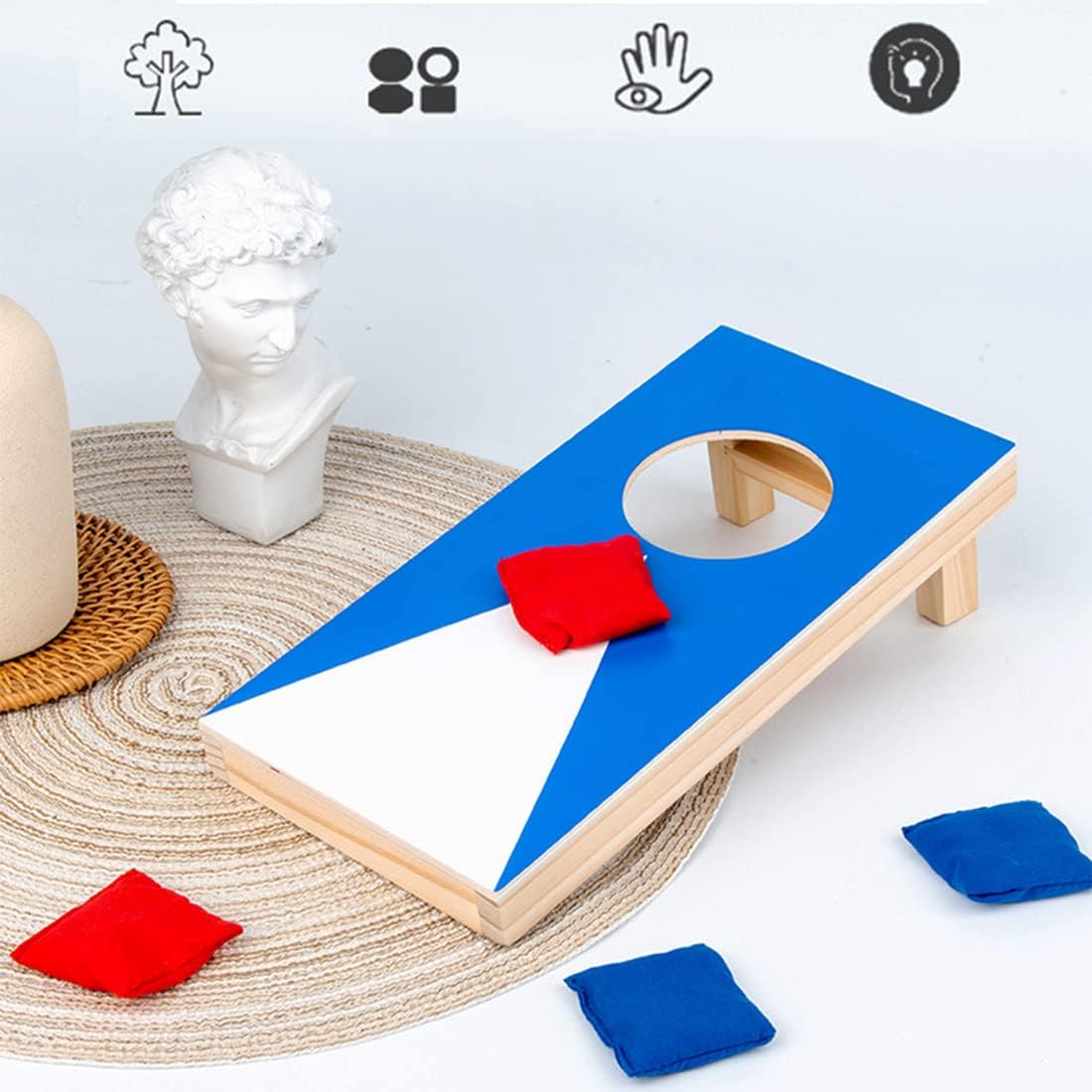 Super Fun, Portable Mini Desktop Cornhole Set of 2,Coated Wood Boards with 4 Red 4 Blue Bags,Wooden Desktop Cornhole Game Set for Travel, Tabletop Mini Bean Bag Toss Game for Kids and Adults