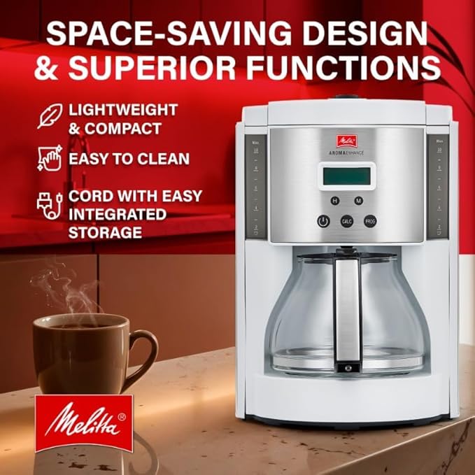 Melitta Vision 10-Cup Drip Coffee Maker, Automatic and Programmable, 96oz Capacity with 5-Pack Coffee Filters | White