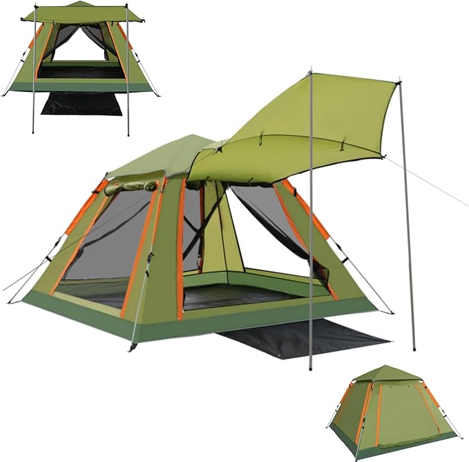 YUSING Instant Tents for Camping Pop Up Tent, Family Camping Tent for 4 Person, Pop Up Tent with Vestibule and Mesh Windows, UPF 50+