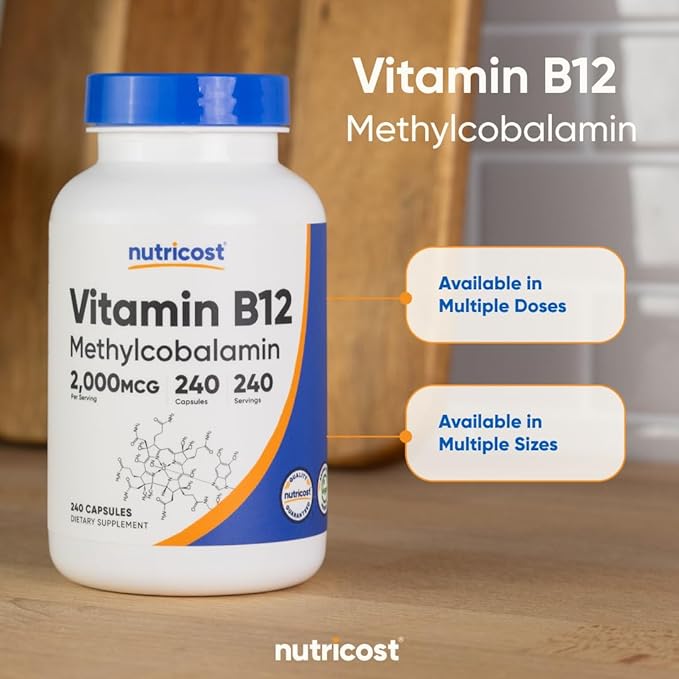 Nutricost Vitamin B12 (Methylcobalamin) 1000mcg, 240 Capsules - Vegetarian, Non-GMO & Gluten Free B12 Supplement