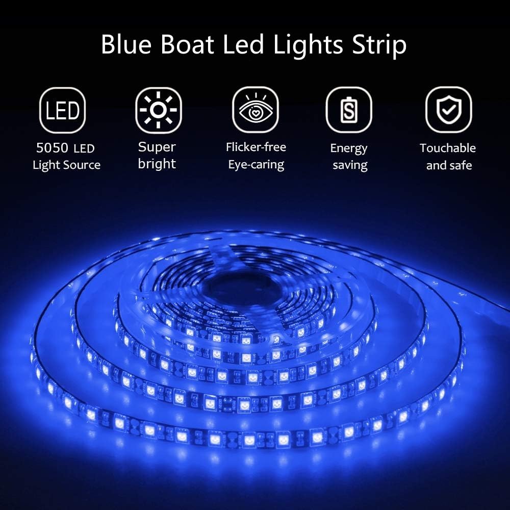 Vbakor Pontoon Boat Led Strip Lights  12V 32.8Ft Blue Waterproof Marine Led Light Boat Interior Light  Boats Deck Hull  nel Lighting  Night Fishing Lights For Bass  Jon  No Battery