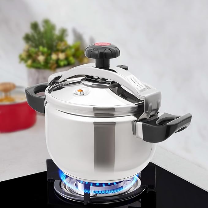 7.4QT Stainless Steel Pressure Cooker, 60Kpa Large Steamer Cooking Pressure Canners, Safety Valves, Compatible with Induction and Gas Stovetops for Family or Commercial