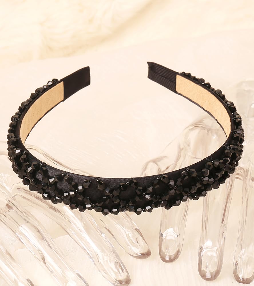 YARN & INK Women's Crystal Diamond Beaded Headbands Non Slip, Fashion Headband Cute Bling HairBand Hair Accessories Vintage for