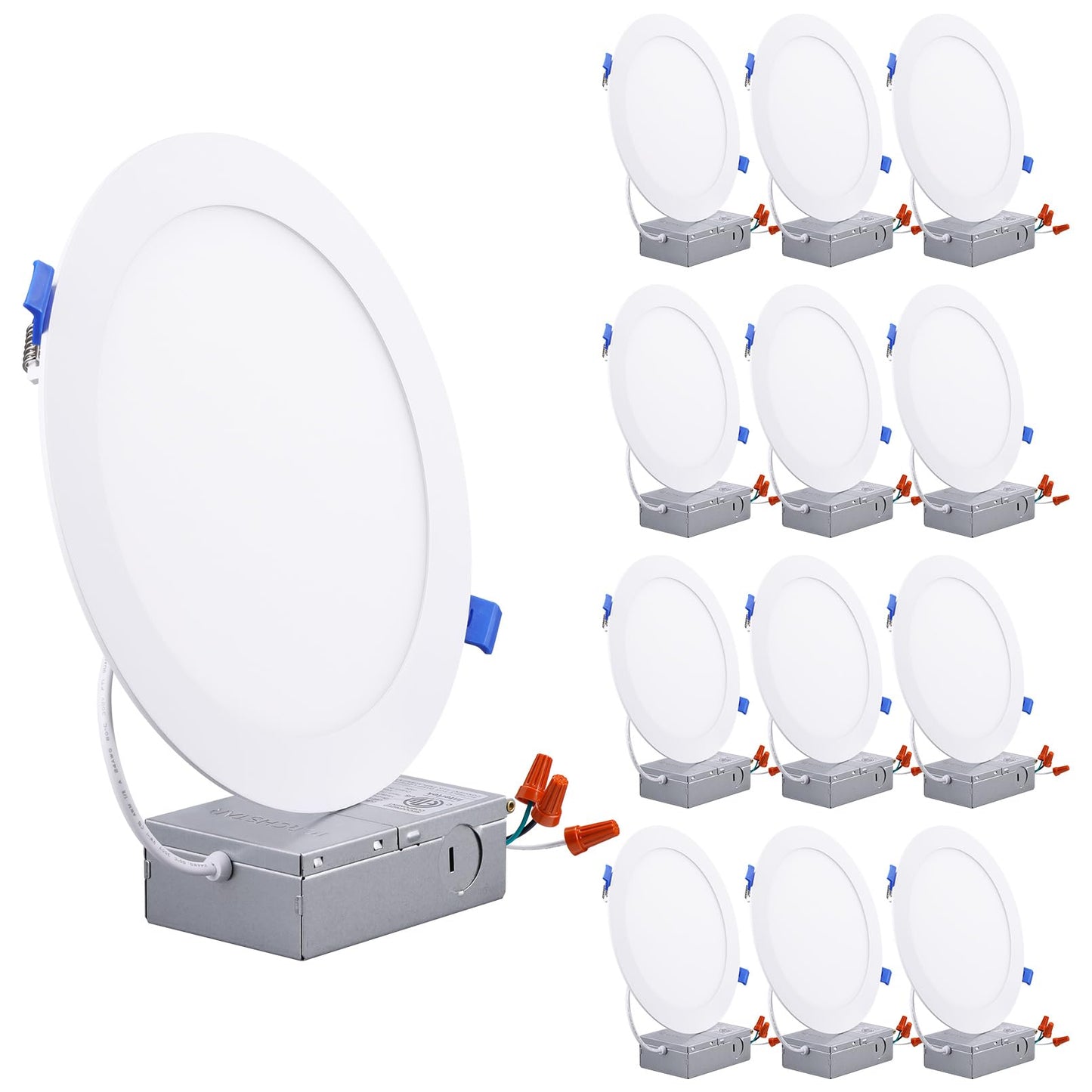 TORCHSTAR 12-Pack Ultra-Thin LED Recessed Lighting, 8 Inch, Aluminum, Daylight 5000K, Dimmable, Model A-49989, 1500