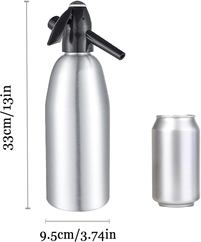 1L Portable Soda Siphon – Aluminum Home Soda Maker, Silver Vintage Seltzer Bottle for DIY Carbonated Drinks, Sparkling Water Maker for Healthy Cocktails, Use 8 gram CO2 Cartridges (Not Included)