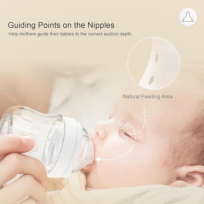 Gulicola Natural Small Glass Baby Bottle 3 oz, Very Slow Flow Nipple, 1 pk - White
