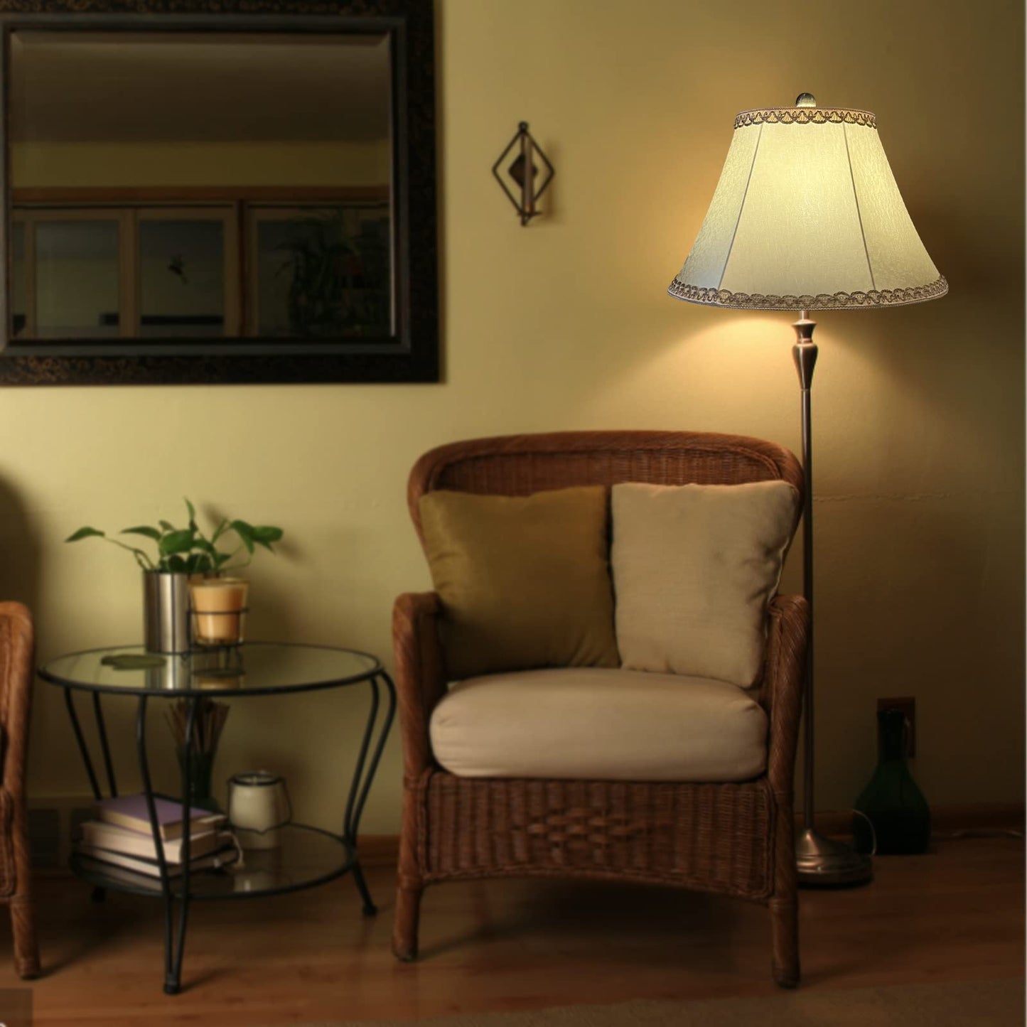 TOOTOO STAR Floral Lamp Shade, Fabric, 8.75in Top x 17.75in Bottom x 11in Height, Light Yellow, Model SX0244WH