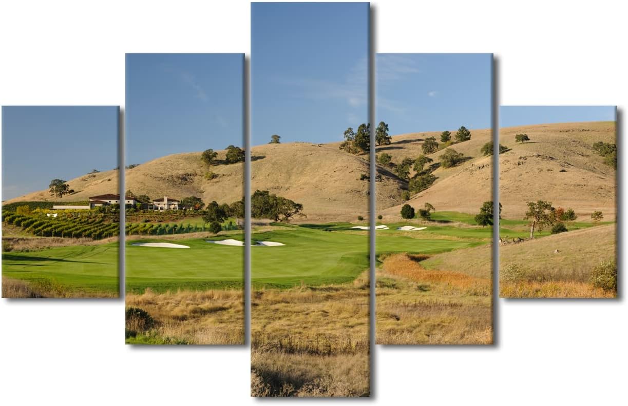 5 Pieces Golf Course Wall Art Pictures for Home Decor CordeValle California USA Painting on Canvas Poster Print Modern Artwork for Living Room Office Decorative Framed Ready to Hang - 60" W x 40" H