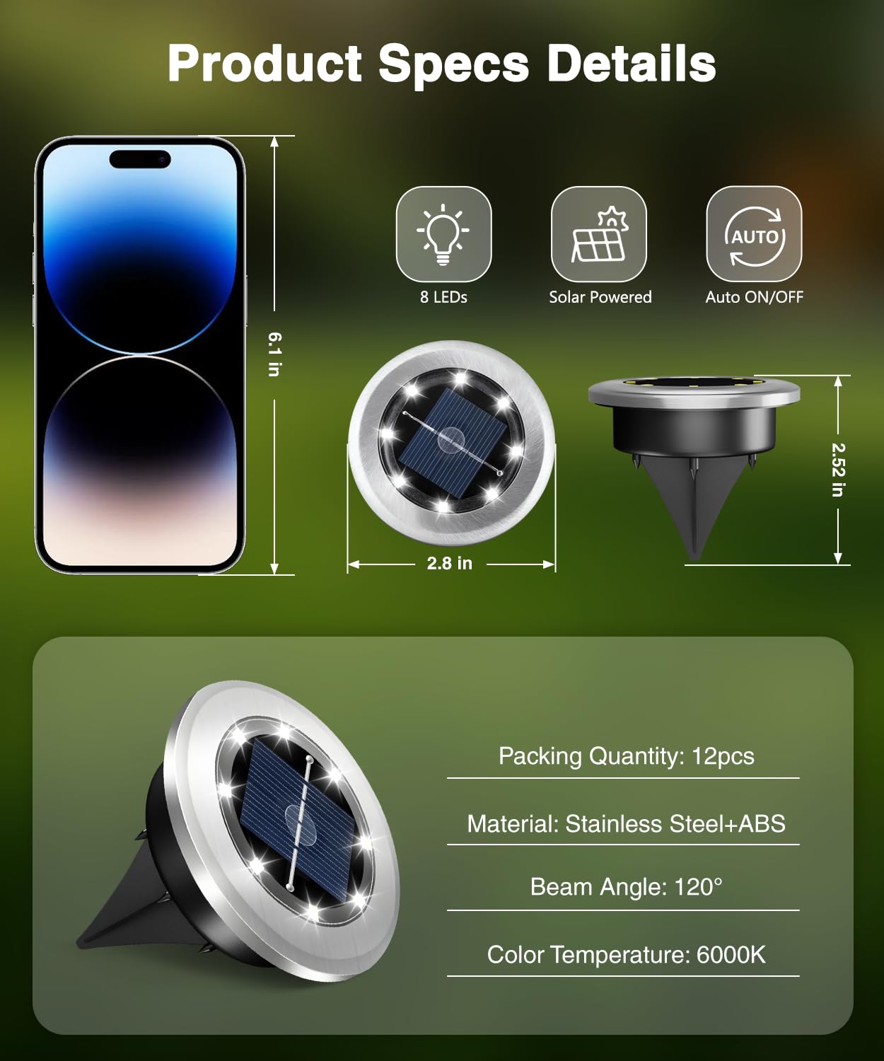 Szpower Mini Solar Ground Lights 12 Pack  Solar Lights Outdoor Waterproof  Solar Garden Lights Outdoor Landscape Lighting For Pathway Walkway Patio Yard Driveway  Cold White