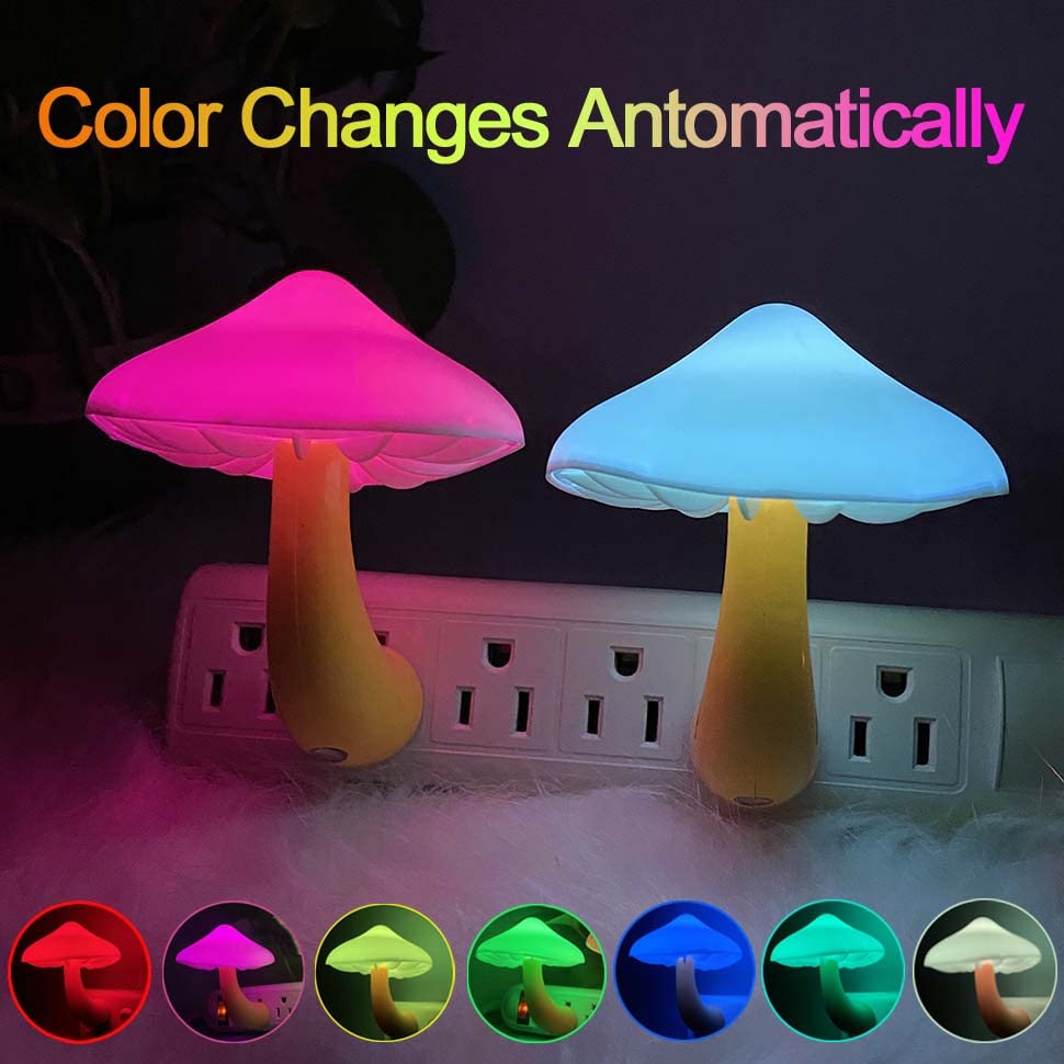UTLK LED Mushroom Night Light Lamp with Dusk to Dawn Sensor, 2 Pack, Colorful, Model m274