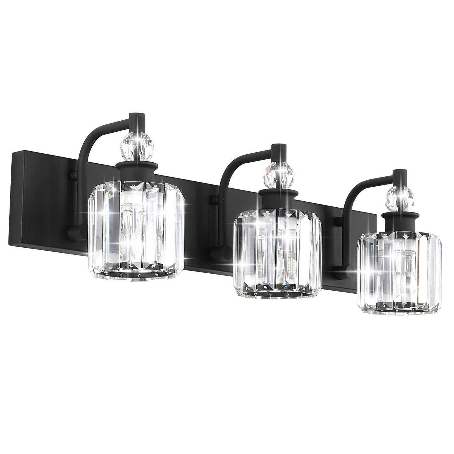 Ralbay 3 Light Bathroom Vanity Lights - Matte Black Crystal Fixtures, 24 Inch, Model 8605, Modern Over Mirror Design