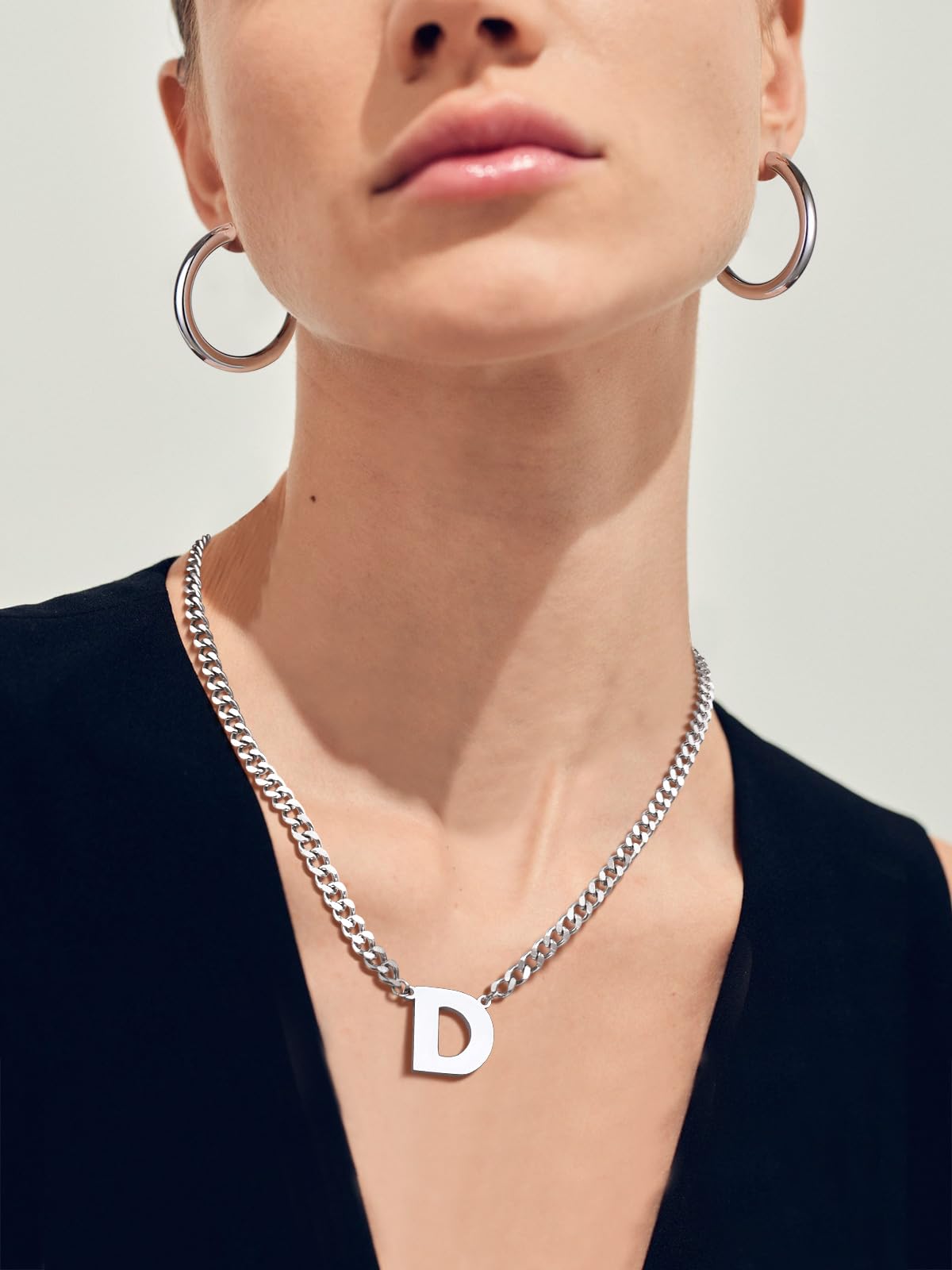 PIYIZ Men's Initial Necklace Stainless Steel Cuban Link Chain Hip Hop Fashion A-Z Name Letter Pendant 18 Necklaces for Men Women