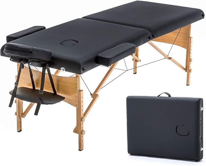 BestMassage Massage Bed Portable Massage Table 24 inch Wide Lash Bed Height Adjustable 2 Folding Spa Table with Non-Woven ...