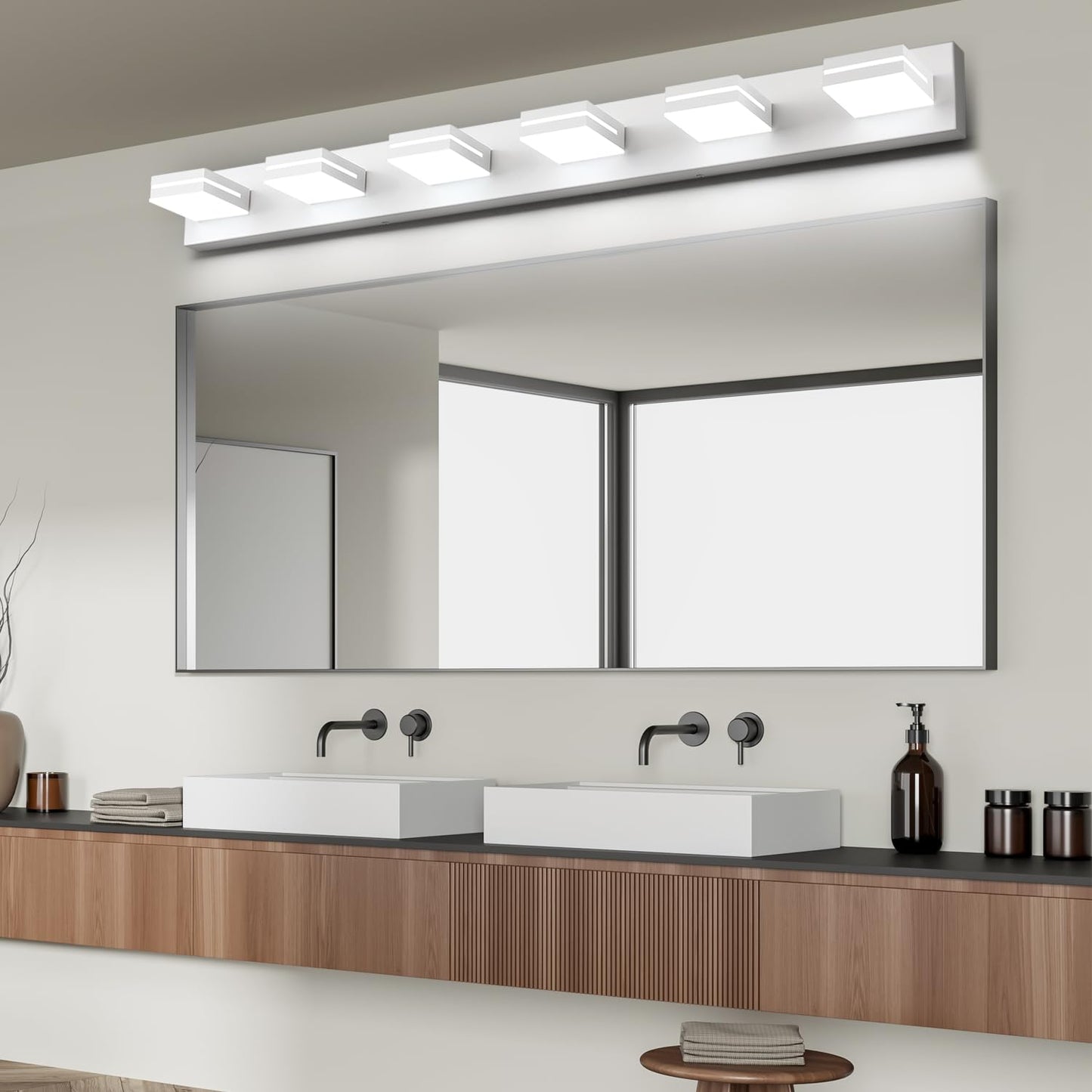 Sinerise Led Modern Bathroom Vanity Light Fixtures (6-Light  48-Inch)  Matte White Modern Acrylic Bathroom Wall Lighting Fixtures Over Mirror (Cool White 6000K)
