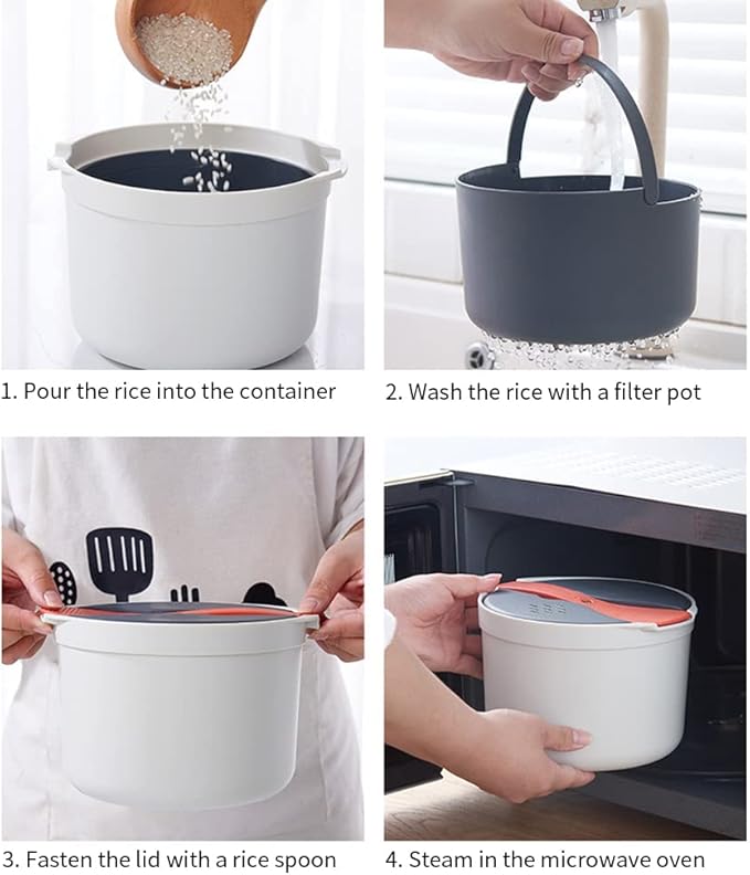 Microwave Rice Cooker, 2L Microwave Rice Steamer Pasta Cooker, Food Grade PP Microwave Rice Cooker, Strainer and Steamer Pot Set,4PCS(COLOR:orange)