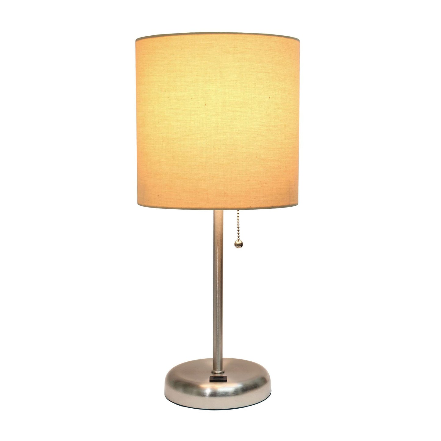 Creekwood Home Metal Table Desk Lamp with USB Port, 19.5in Tan Drum Shade, Brushed Steel, Model 1270-CWT-2012-TN