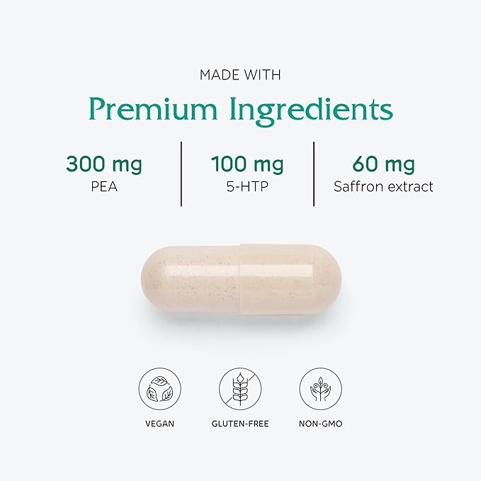 Vitanica Fibro Formula, Fibromyalgia Relief Support, Saffron Extract 60mg, 5 HTP 100mg, Pea 300mg, Dr Formulated Neuro Muscular Support Supplement, Vegan, Non-GMO, 60 Capsules