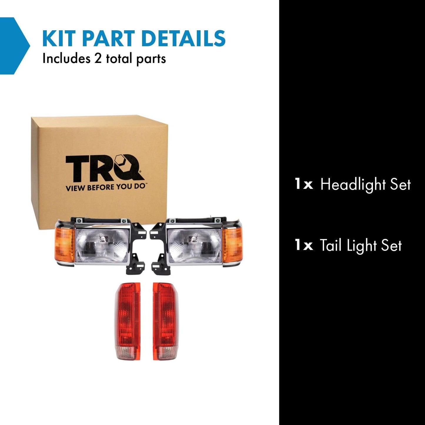 Trq Headlight & Taillight Lighting Kit Driver & Passenger Side Fits Ford 90 Bronco (From Prod Date 11/1/89) 91 Bronco 90 F-150 W/Styleside Bed (From Prod Date 11/1/89) 91 F-150 With Styleside Bed