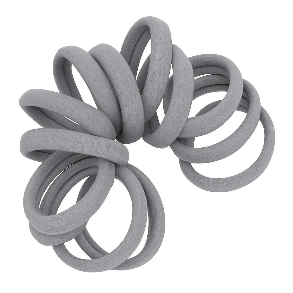 Cyndibands Seamless Hair Ties - Gray - Gentle Hair Ties No Damage, Standard Size 1.5 Inch, Soft and Stretchy Nylon Fabric Ponyta