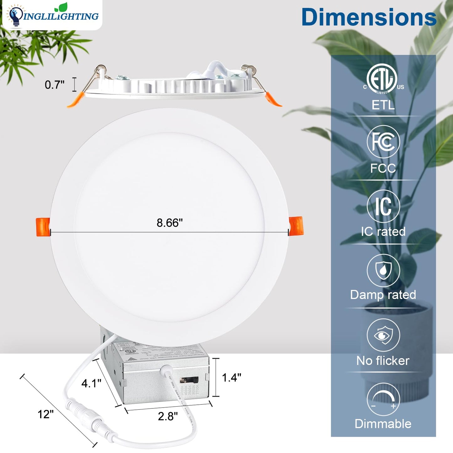 Dllt Led Recessed Ceiling Lights: 12 Pack 8 Inch 5Cct Ultra-Thin Lighting With Junction Box For Bedroom - 1800Lm Brightness 18W Eqv 170W Dimmable Canless Wafer Downlight With Etl&Fcc
