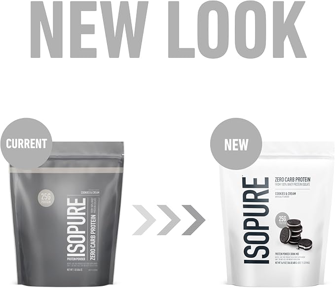 Isopure Zero Carb 100% Pure Whey Isolate Protein Powder, Lactose Free, Gluten Free, With Vitamins, Cookies & Cream, 25g Protein Per Serving, 1 Lb, 15 Servings (Packaging May Vary)