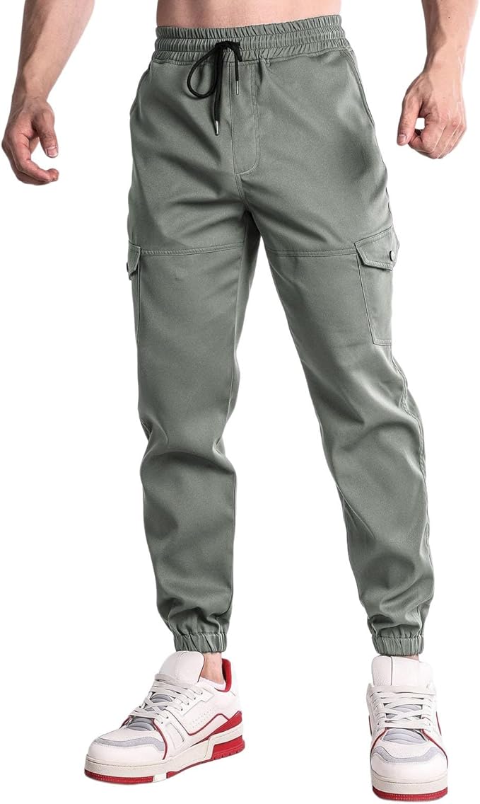 Men Lightweight Cargo Pants Casual Breathable Outdoor Hiking Work Pants Trendy Comfort Elastic Waist Hiking Joggers Trousers