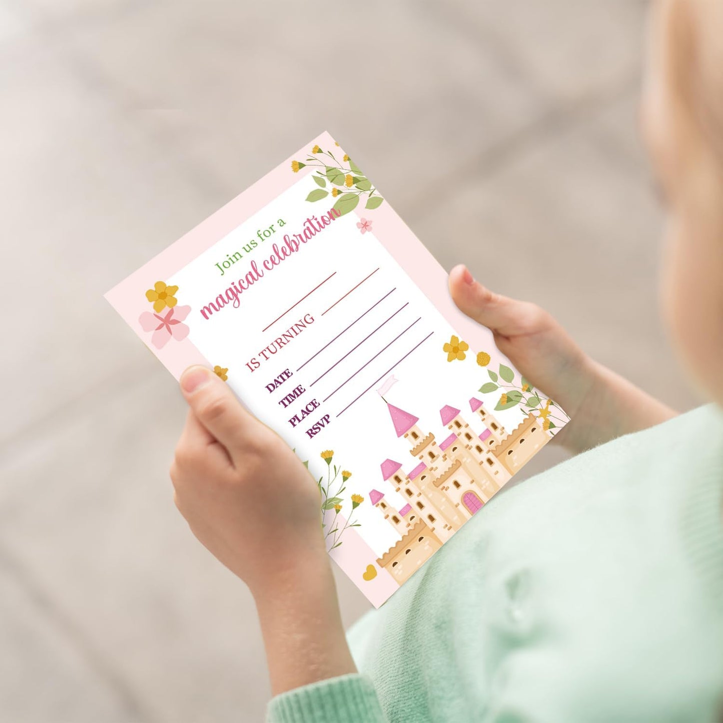 Magical Birthday Invitations, Princess Castle Party Invitations, 20 Double-Sided Fill In Invitation with Envelopes for Teen Boys Girls, Invitations Cards for Birthday Party Decorations Favor - 12