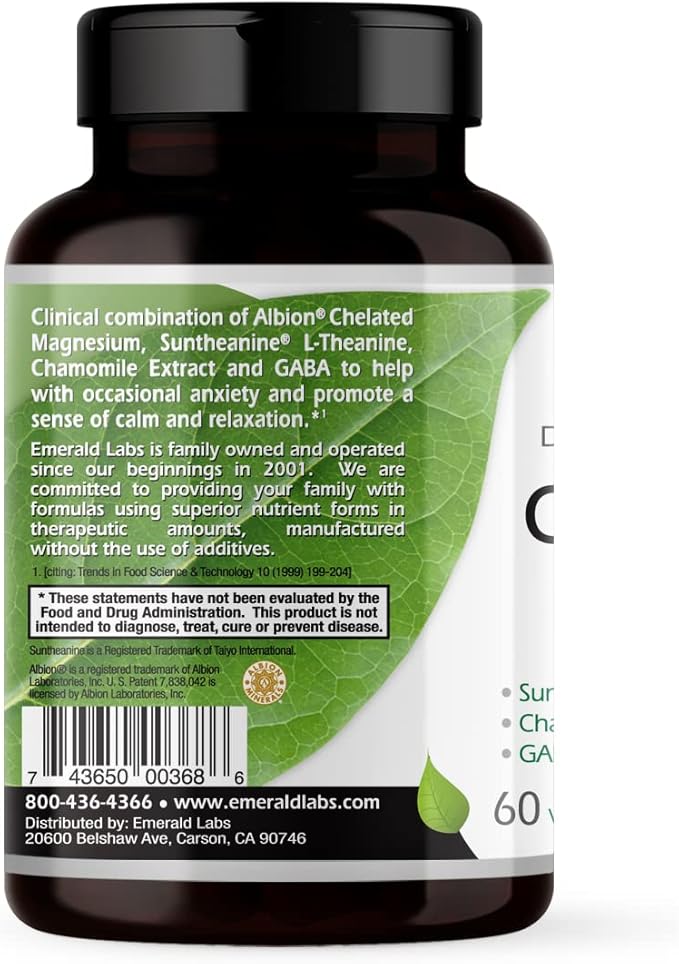 Emerald Labs Cerebral Calm - Brain Health Supplement with GABA, Albion Magnesium, Chamomile & Suntheanine L-Theanine - Premium Calming Supplement - 60 Vegetable Capsules (Up to 60-Day Supply)
