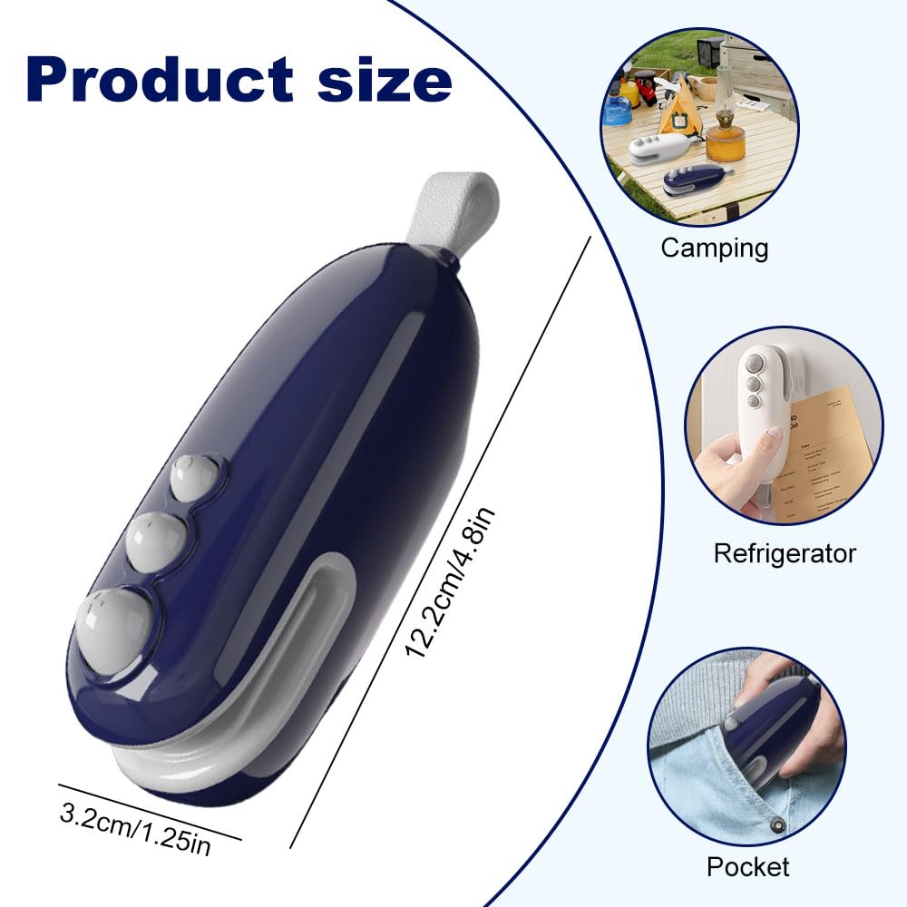Mini Bag Sealer, 2025 Upgraded 2 in 1 Sealer with Cutter and Magnet, USB Rechargeable Chip Bag Heat Seal, Portable Handheld Resealer Machine for Plastic Bags Snack Bags Food Storage (2, White)