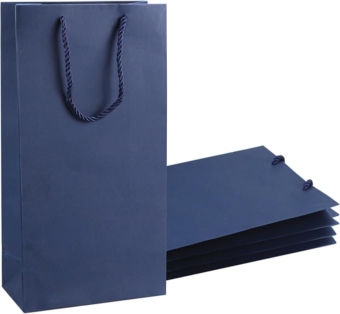 Prembag Wine Bag for Double Wine Bottles,Navy Blue Double Wine Gift Bags, 7"x 3.5"x13.8" Whiskey/Liquor Wine Bottle Bags For Gifts, 2 Bottle Wine Bags with Rope Handles,4 Pcs